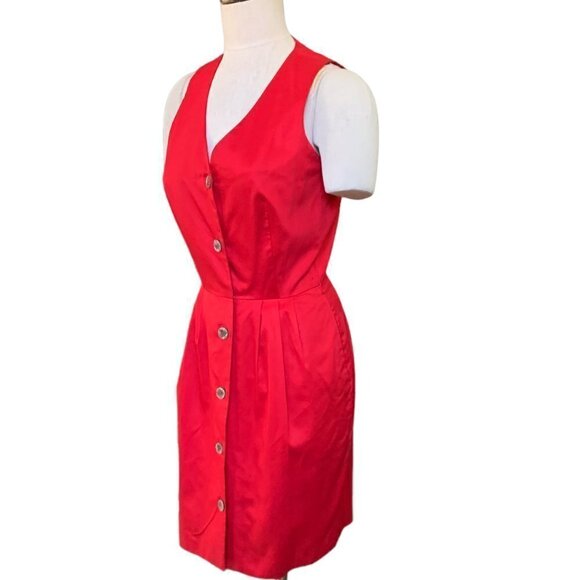 The Limited 4 Red Cotton Lined V-Neck Sleeveless Button-Front Shirt Dress 81M - Picture 6 of 10
